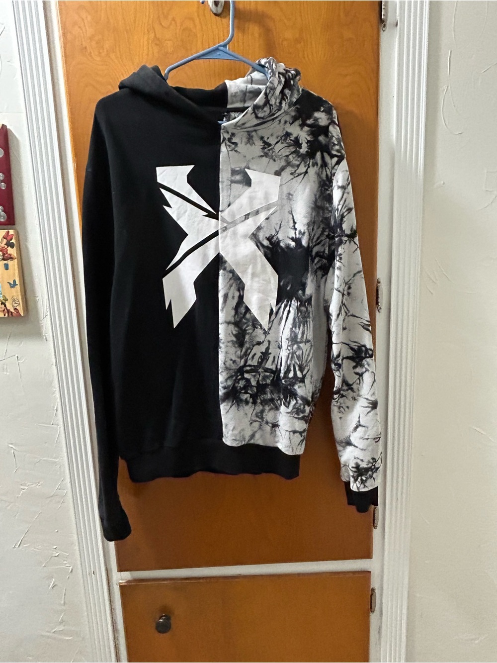 Excision Black & White Tie-Dye Split Graphic Hoodie